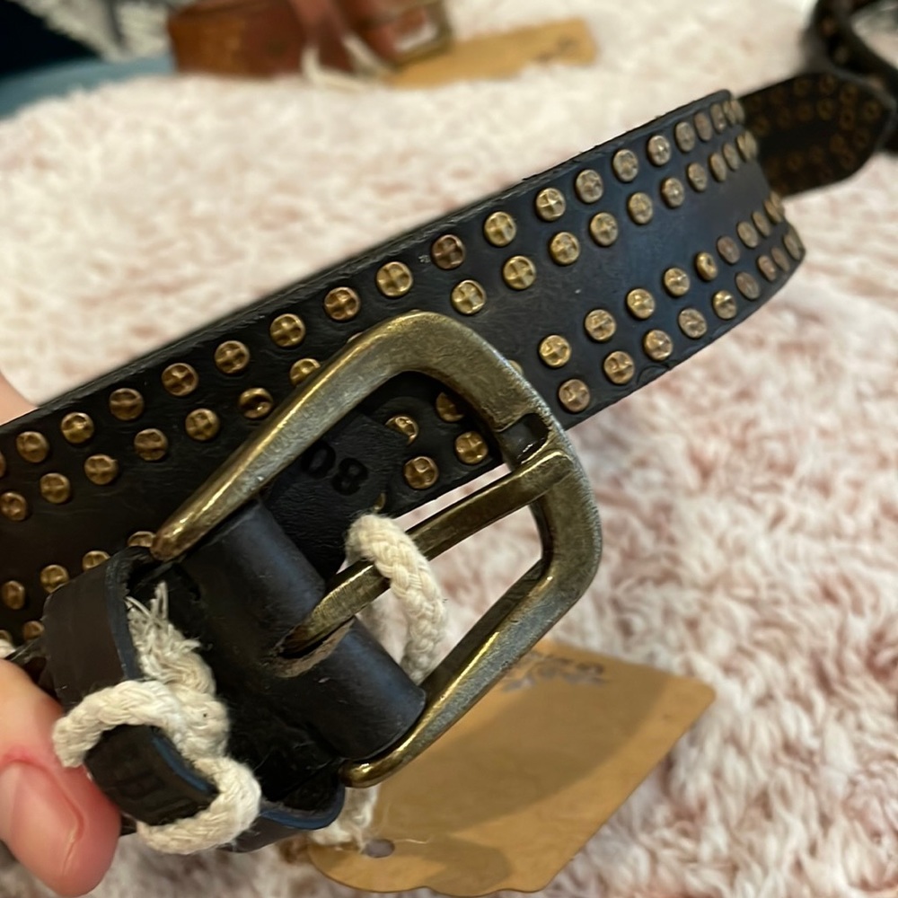 Real leather belt with brass accents